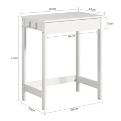 SoBuy Computerskrivebord med 1 skuffe i hvid 60x40x76cm, minimalistisk FWT43-W