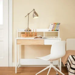 SoBuy Computerskrivebord med 2 skuffer i hvid 100x59x95cm, moderne FWT106-W