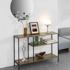 SoBuy Entré konsol med 3 hylder i mørkebrun 120x30x79.5cm, vintage FSB35-PF