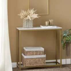 SoBuy guld entrékonsol 80x29.5x74.5cm, vintage FSB29-G