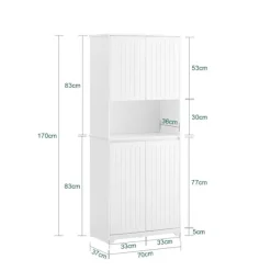 SoBuy Høj badeværelsesskab med 4 døre i hvid 70x37x170cm, funktionel BZR150-W