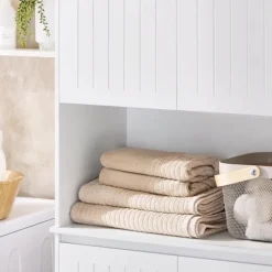 SoBuy Høj badeværelsesskab med 4 døre i hvid 70x37x170cm, funktionel BZR150-W