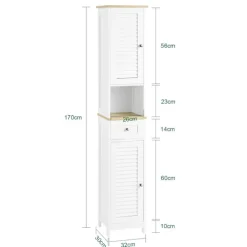 SoBuy Høj badeværelsesskab med 1 skuffe i træ 32x30x170.5cm, funktionel FRG236-WN