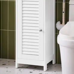 SoBuy Høj badeværelsesskab med 1 skuffe i træ 32x30x170.5cm, funktionel FRG236-WN