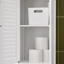 SoBuy Høj badeværelsesskab med 1 skuffe i træ 32x30x170.5cm, funktionel FRG236-WN