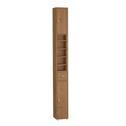 SoBuy Høj badeværelsesskab med 1 skuffe i mørkebrun 20x20x180cm, funktionel BZR34-II-PF