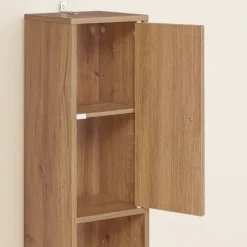 SoBuy Høj badeværelsesskab med 1 skuffe i mørkebrun 20x20x180cm, funktionel BZR34-II-PF