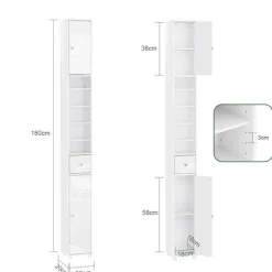 SoBuy Høj badeværelsesskab med 1 skuffe i hvid 20x20x180cm, moderne BZR167-GW