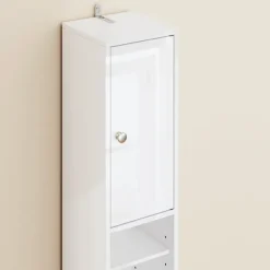 SoBuy Høj badeværelsesskab med 1 skuffe i hvid 20x20x180cm, moderne BZR167-GW