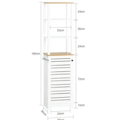 SoBuy Høj badeværelsesskab med 1 dør i hvid 40x30x160cm, rustik BZR43-W