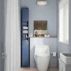 SoBuy Høj badeværelsesskab med 1 skuffe i blå 20x20x180cm, funktionel BZR34-II-B