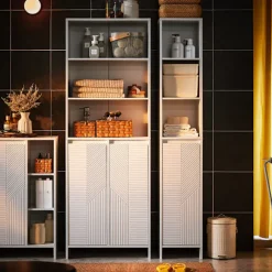 SoBuy Højskab med Vasketøjskurv Badeværelsesskab BZR155-W High cabinet
