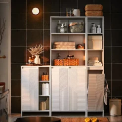 SoBuy Højskab med Vasketøjskurv Badeværelsesskab BZR155-W High cabinet