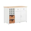 SoBuy hvid køkkenø med 2 kurve og 1 barbord 120x60x90cm, moderne KNL05-W