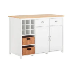 SoBuy hvid køkkenø med 2 kurve og 1 barbord 120x60x90cm, moderne KNL05-W