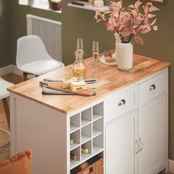 SoBuy hvid køkkenø med 2 kurve og 1 barbord 120x60x90cm, moderne KNL05-W