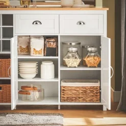 SoBuy hvid køkkenø med 2 kurve og 1 barbord 120x60x90cm, moderne KNL05-W