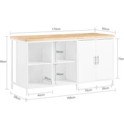 SoBuy hvid køkkenø 170x60x88.5cm, industriel KNL09-WN