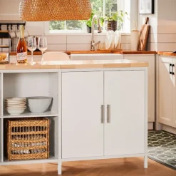 SoBuy hvid køkkenø 170x60x88.5cm, industriel KNL09-WN