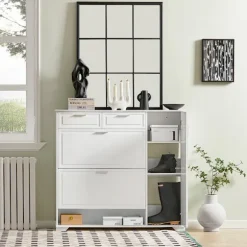 SoBuy hvid skoskab med 1 skuffe 120x26x110cm, moderne FSR104-W