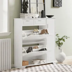 SoBuy hvid skoskab med 1 skuffe 120x26x110cm, moderne FSR104-W