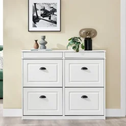 SoBuy hvid skoskab med 2 skuffer 104.5x24x85cm, moderne FSR79-WG