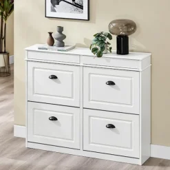 SoBuy hvid skoskab med 2 skuffer 104.5x24x85cm, moderne FSR79-WG