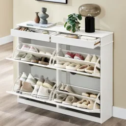 SoBuy hvid skoskab med 2 skuffer 104.5x24x85cm, moderne FSR79-WG