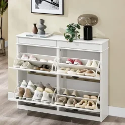 SoBuy hvid skoskab med 2 skuffer 104.5x24x85cm, moderne FSR79-WG