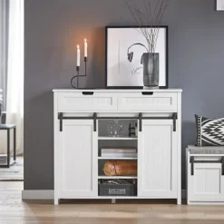 SoBuy hvid skoskab med skydedøre og buffet og skuffer 104x35x93cm, moderne FSB74-W