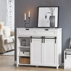 SoBuy hvid skoskab med skydedøre og buffet og skuffer 104x35x93cm, moderne FSB74-W