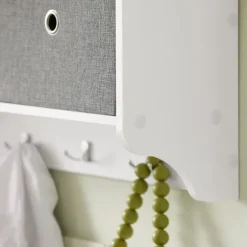 SoBuy hvid vægmonteret tøjstativ med 5 kroge og 3 stofkurve 100x20x30cm, moderne FRG282-W