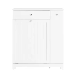 SoBuy hvidt badeværelsesskab med vasketøjskurv med 1 skuffe 78x38x90.3cm, moderne BZR214-W