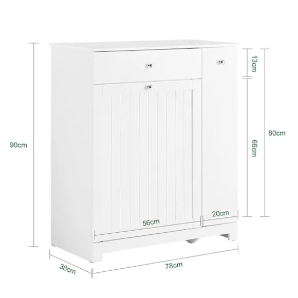 SoBuy hvidt badeværelsesskab med vasketøjskurv med 1 skuffe 78x38x90.3cm, moderne BZR214-W