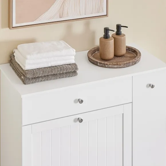 SoBuy hvidt badeværelsesskab med vasketøjskurv med 1 skuffe 78x38x90.3cm, moderne BZR214-W