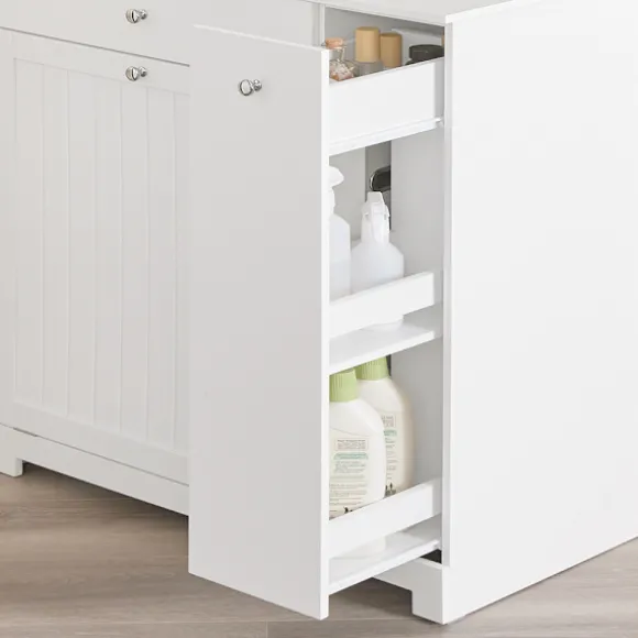 SoBuy hvidt badeværelsesskab med vasketøjskurv med 1 skuffe 78x38x90.3cm, moderne BZR214-W