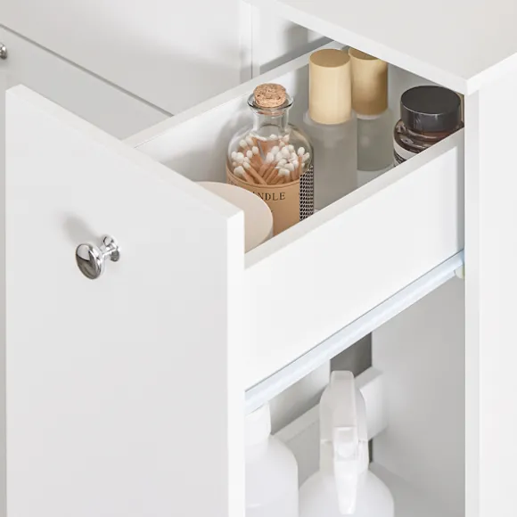 SoBuy hvidt badeværelsesskab med vasketøjskurv med 1 skuffe 78x38x90.3cm, moderne BZR214-W