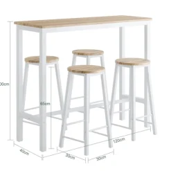SoBuy hvidt bord med 4 skamler med pladsbesparende 120x40x100cm, industriel OGT22-WN