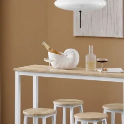 SoBuy hvidt bord med 4 skamler med pladsbesparende 120x40x100cm, industriel OGT22-WN