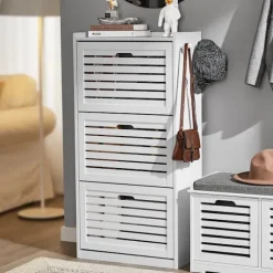 SoBuy hvidt skoskab med 3 døre 30x54.99x111.99cm, moderne FSR108-W