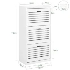SoBuy hvidt skoskab med 3 døre 30x54.99x111.99cm, moderne FSR108-W