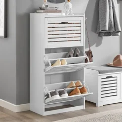 SoBuy hvidt skoskab med 3 døre 30x54.99x111.99cm, moderne FSR108-W
