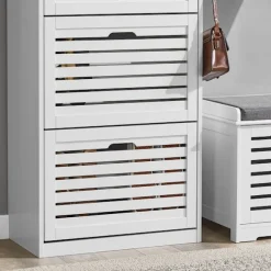 SoBuy hvidt skoskab med 3 døre 30x54.99x111.99cm, moderne FSR108-W