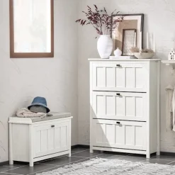 SoBuy hvidt skoskab med 3 døre 30x80.01x111cm, moderne FSR162-W
