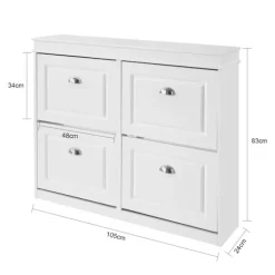 SoBuy hvidt skoskab med 4 døre 105x24x83.01cm, moderne FSR79-W