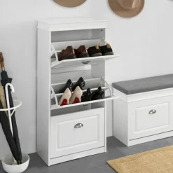 SoBuy hvidt skoskab med 3 døre 53.01x24x116.99cm, moderne FSR94-W