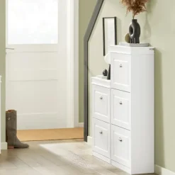 SoBuy hvidt skoskab med 3 døre 53.01x24x116.99cm, moderne FSR94-W