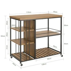 SoBuy Køkkenø med 5 hylder i brun 110x45x91cm, industriel SVW18-F