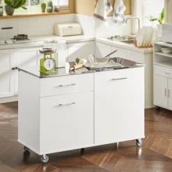 SoBuy Køkkenø med 1 skuffe i hvid 120x56x90.5cm, funktionel FKW117-W