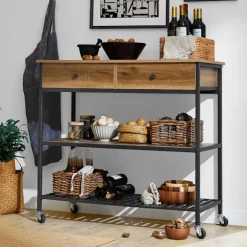 SoBuy Køkkenø med 1 skuffe i mørkebrun 100x45x92.5cm, industriel FKW112-PF